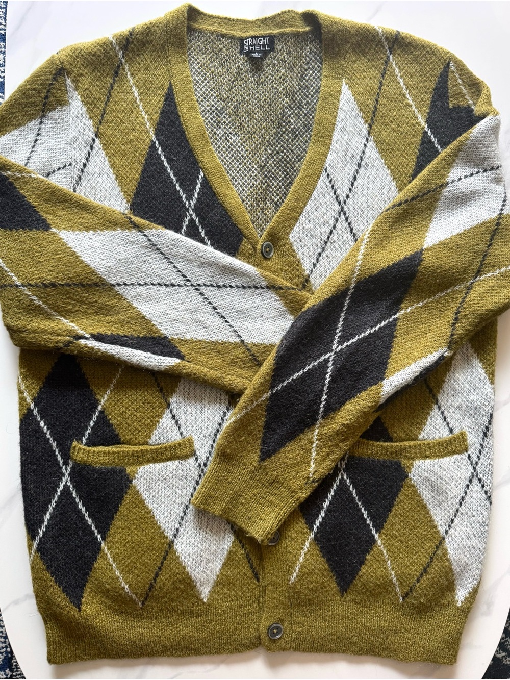 Straight To Hell Miles Argyle Mohair Wool Cardigan Sweater Large - Punk Grunge